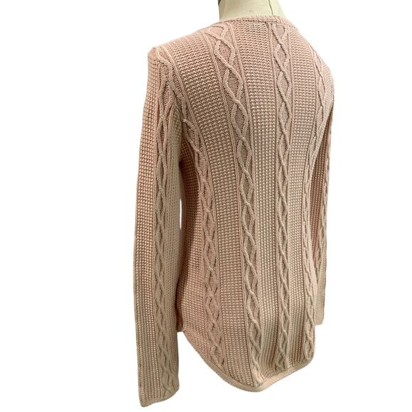 Small Jeanne Pierre Womens Pink Cable Knit Cotton Sweater - Picture 6 of 9